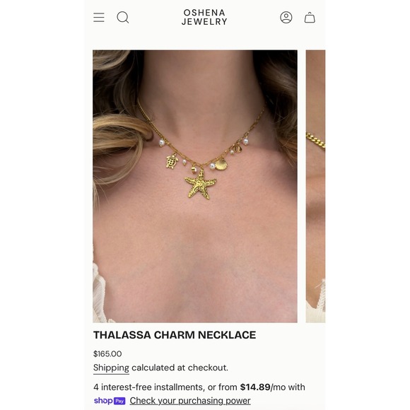 Oshena Starfish Charm Necklace Womens OS Gold NEW Nautical Shell Turtle Pearl - Picture 5 of 5